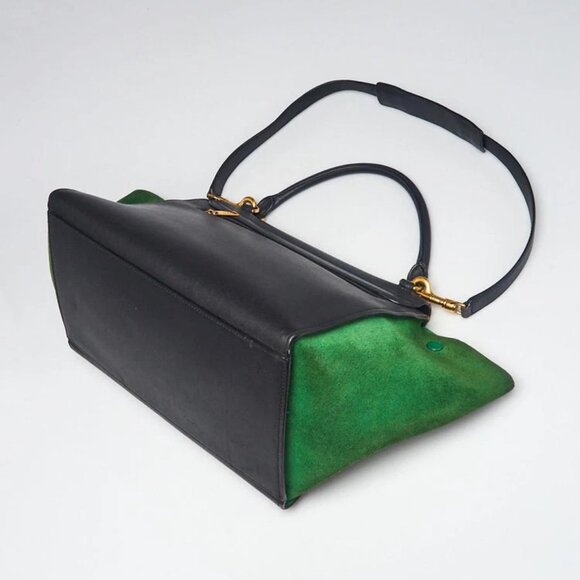 Celine Navy/Green Smooth Leather and Suede Medium Trapeze Bag - Picture 3 of 12